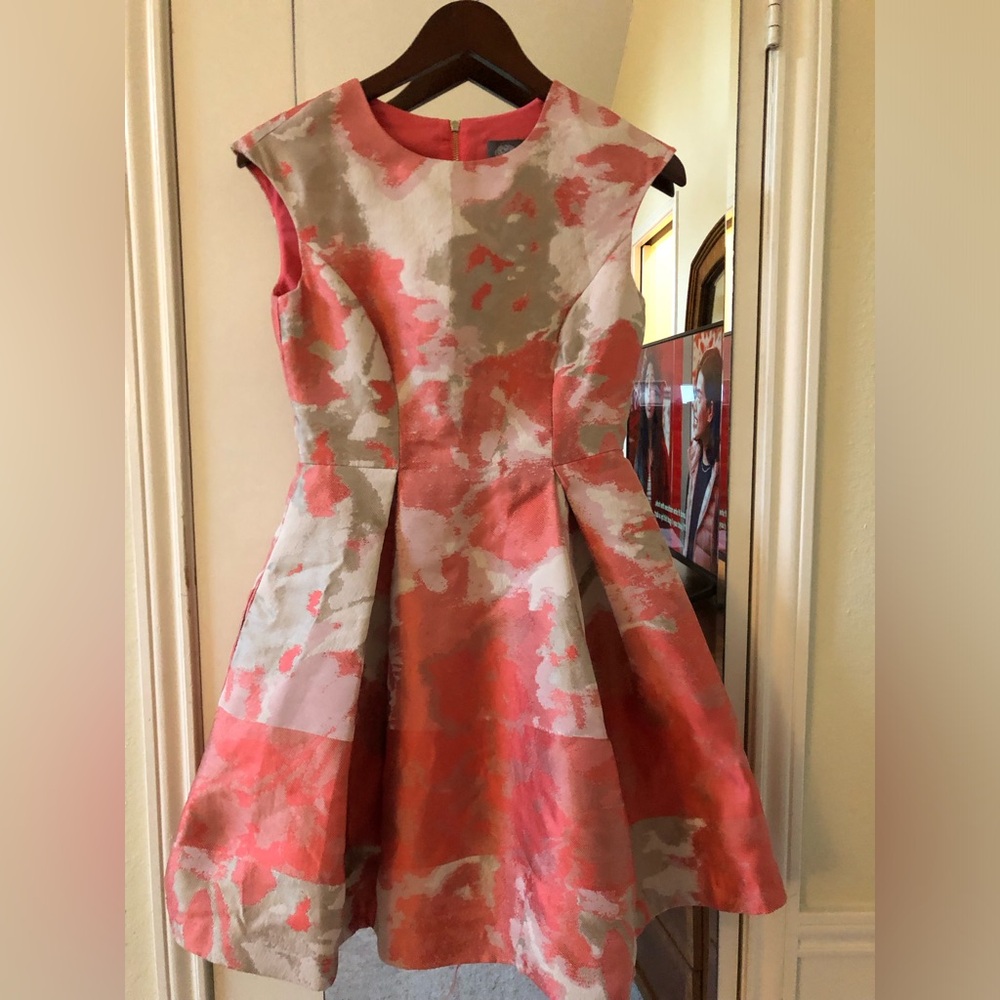 Vince Camuto Orange and Gold Mini Flare Dress Size 0